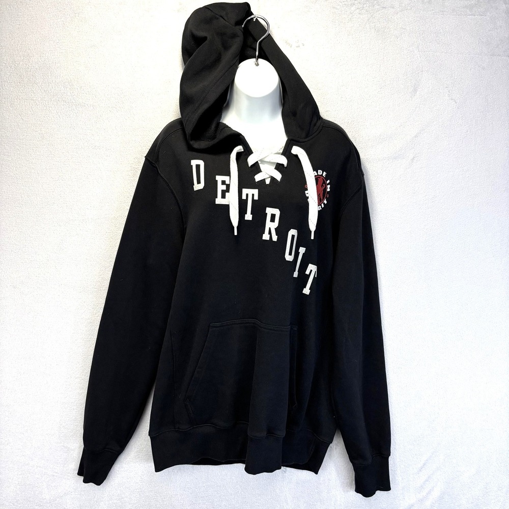 Made In Detroit Lace Up Hoodie Womens Medium M Black Fleece Pullover Sport-Tec